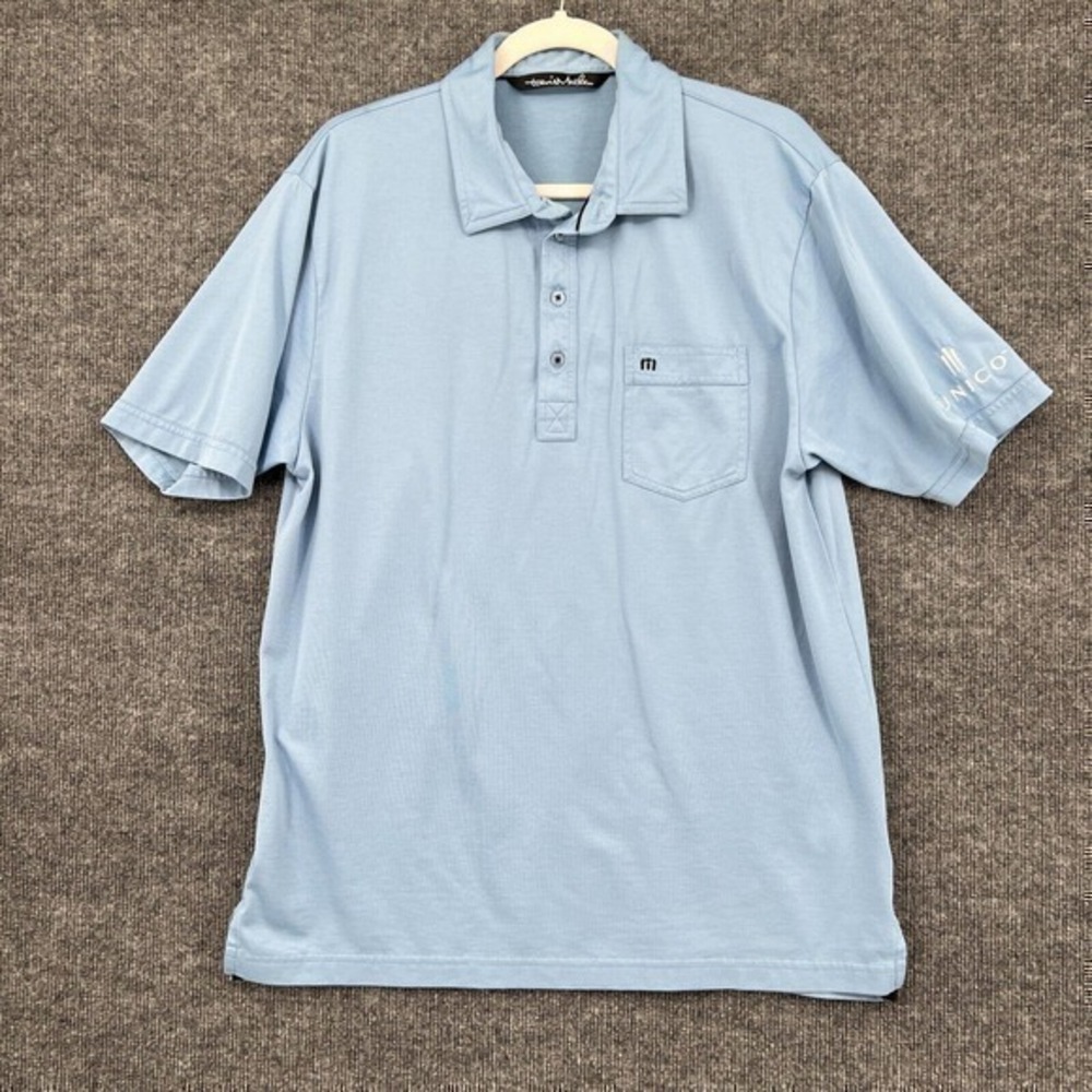 Travis Mathew Polo Shirt Mens Large Blue Golf Short Sleeve Pima Cotton Preppy